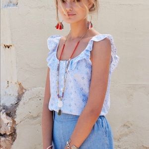 Sezane French eyelet lace blue top🇫🇷 Sold Out!